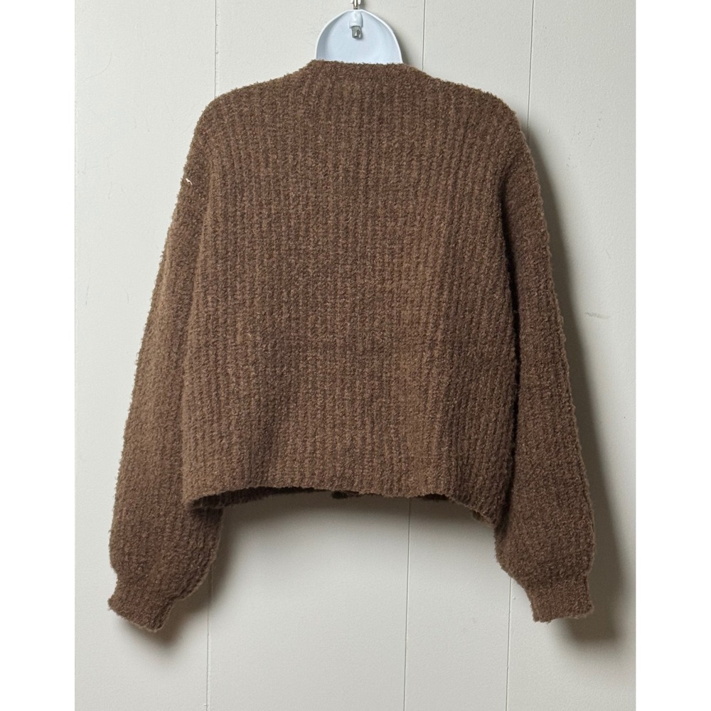 Fashion Women's Brown Chunky Bouclé Knit Button Front Cardigan Sweater Size M - Picture 2 of 8